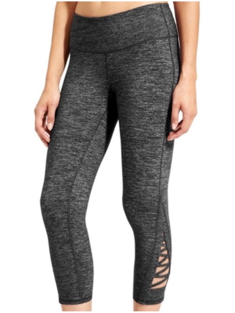 Athleta Dark Heather Gray Capri Leggings with Side Lattice Criss Cross